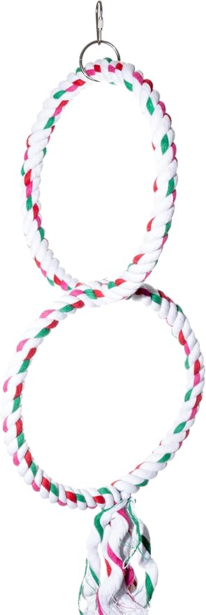 Double Hoop Bird Swing - Cotton Rope Hanging Perch Rings, Climbing Swing & Toy for Parrots, Budgies, Parakeets, Cockatiels, Conures - Large Bird Swing Toy & Cage Accessory