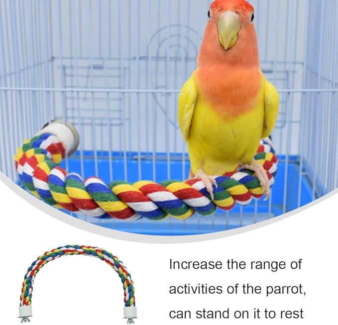 Bird Perch Rope Colorful Bird Spiral Rope Practical Parrot Toy Parrot Climbing Rope Cotton Rope Swing Bird Ladder Bridge for Large Medium Small Parrots (24 Inch)