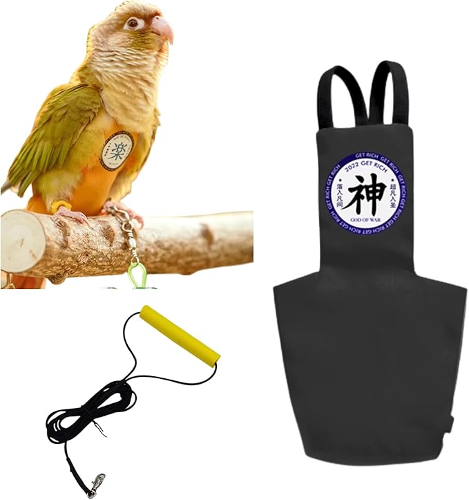 MANON ROSA Bird Diapers Leash Set Washable Reusable Handmade Flight Suit Waterproof Inner Layer - Protective Parrot Nappy Clothes Parakeets Macaws Budgies Canaries (Black1,Cockatiel)