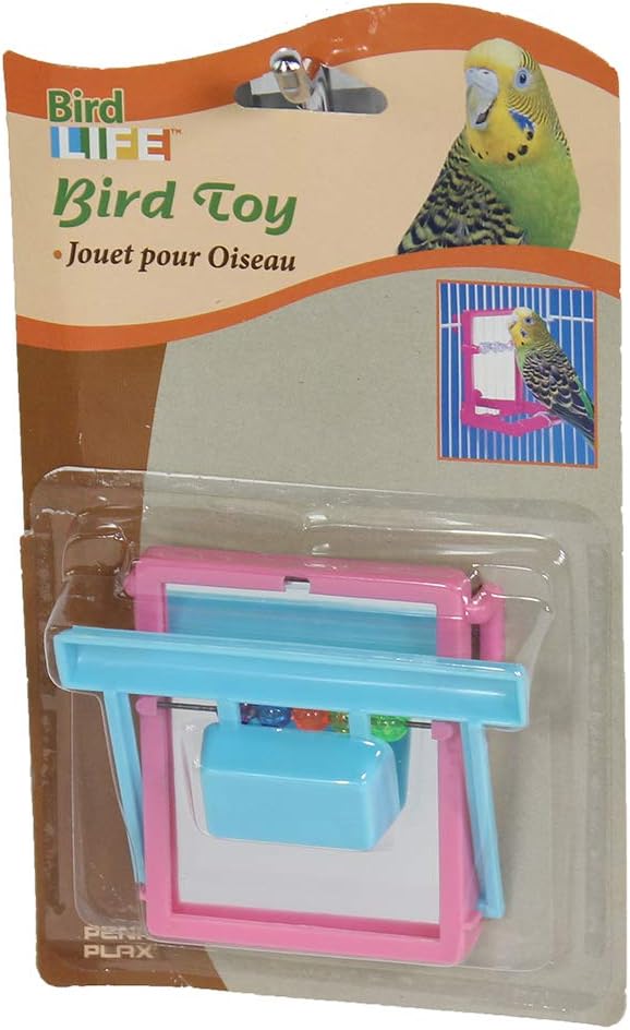 Penn-Plax Bird Life - Landing Perch with Mirror and Beads - Perfect for Parakeets, Finches, and Other Small Birds (BA504)