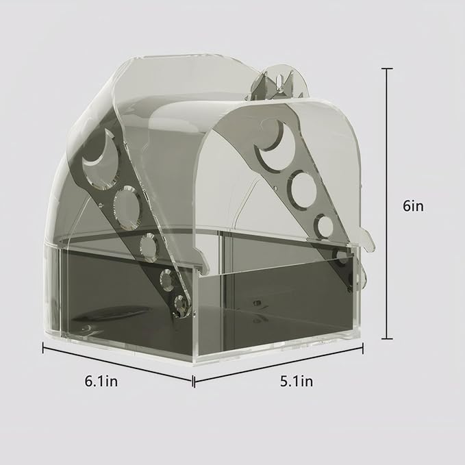 Bird Bath for Cage with Pull-Out Drawer, Grey Translucent Parakeet Bath Box for Inside Cage Use, No-Mess Enclosed Tub for Budgie, Canary, Lovebird, Finch, 6.1 x 5.1 x 6 Inches (Gray)