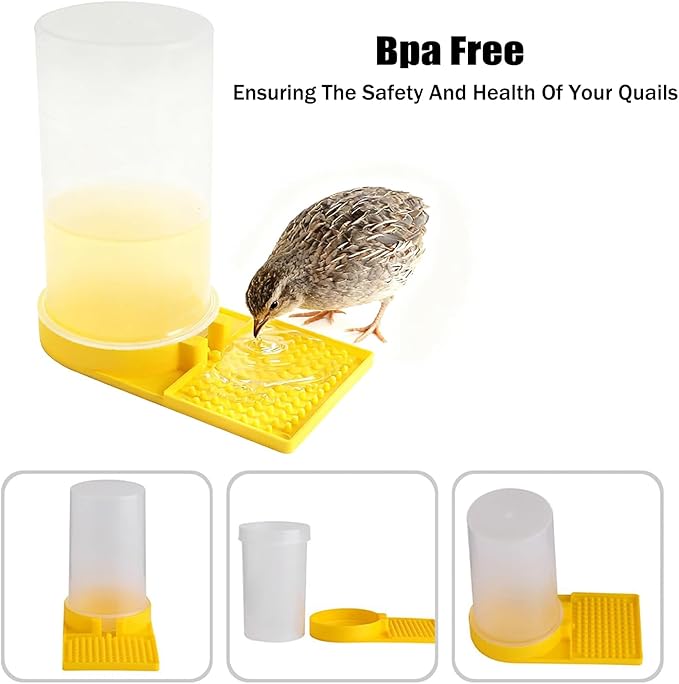 Large Capacity Quail Water Feeder, Quail Feeder, Baby Bird Button Quail Yellow Water Feeder, for Cage, Baby Chick Waterer, Ideal Feeders for Baby Bird