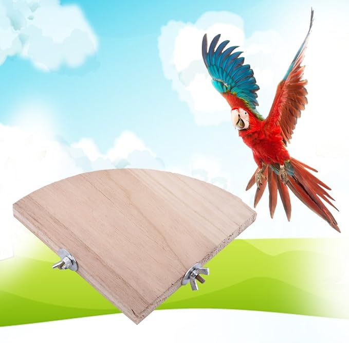Wooden Bird Perch Platform, Fan Shape Parrot Springboard Stand Cage Accessories for Parakeet Conure Cockatiel Budgie Gerbil Hamster