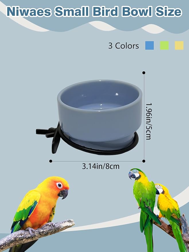 2 Pcs Bird Food Bowl Ceramic Bowls for Birds Small Parakeet Food Bowl Parrot Feeding Cups, Bird Cage Feeder for Parakeets Conure Cockatiels Lovebird Budgie (Blue)