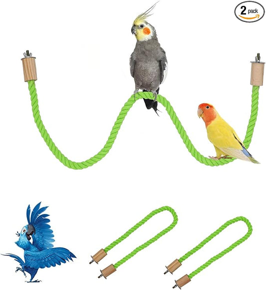 2 Pack Bird Hemp Rope Perch Swing, Bird Cage Stand Pole Accessories, Paw Grinding Standing Climbing Perch for Parrot, Parakeet, Budgies, Lovebirds (31.49 inches/80 cm)