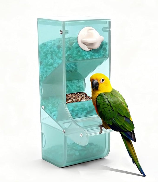 AOTU Automatic Bird Feeder for Cage Crack-Resistant Plastic Parakeet Cage Accessories No Mess Bird Cage Seed Catcher for Small Medium Birds Parrots Cockatiels Parakeets Conures Canaries (Light Green)