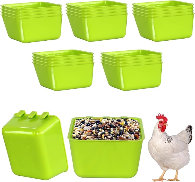 20 Pcs Bird Cage Cups Chicken Waterer Feeder Bird Water Dispenser Hanging Quail Waterer Pigeon Feeder for Pigeon Quail Parakeets Rabbit Poultry (Green)