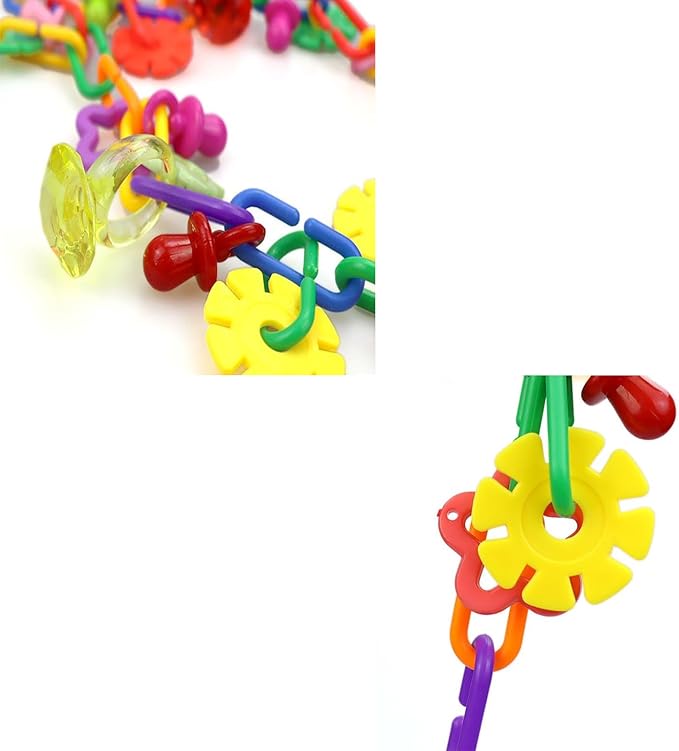 (2 Pack) Bird Necklace Toy Rainbow Necklace Bird Toy Chewing Toy Cage Links Bird Swing, Climbing Chain for Small Sized Birds, Small Bird Necklace Toy.