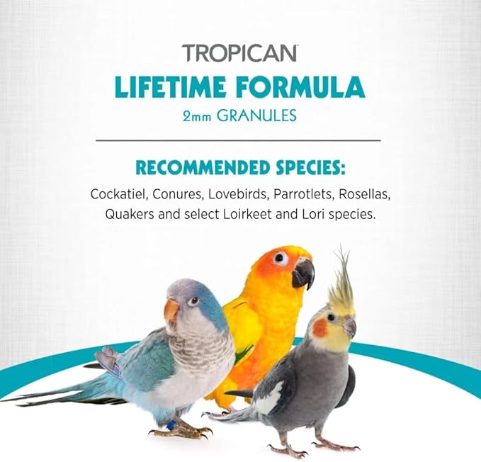 HARI Tropican Bird Food, Hagen Parrot Food with Peanuts & Sunflower Seeds, Maintenance Parrot Granules 2 mm, Lifetime Formula, 1.8 lb Bag
