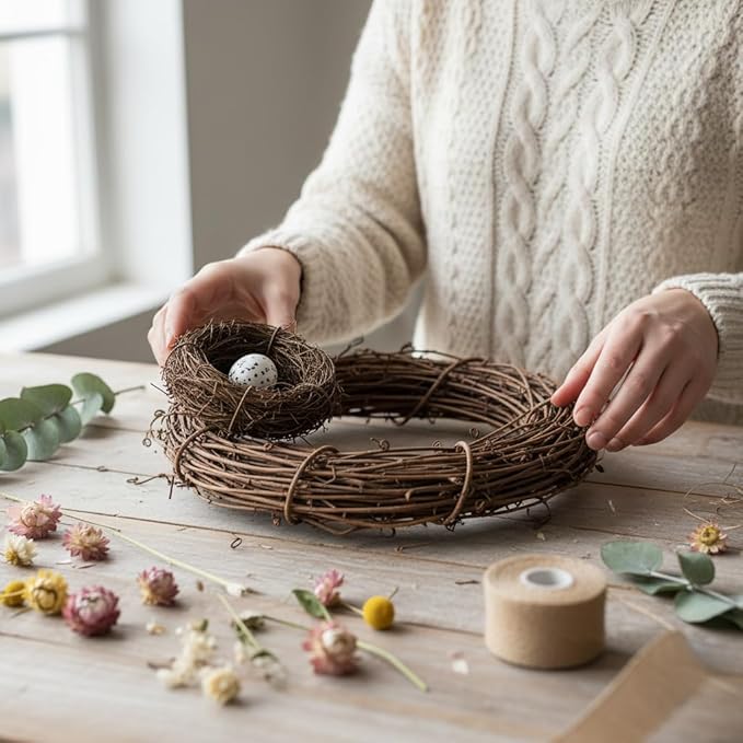 Artificial Bird Nest, Bird Nest with Artificial Bird Eggs, Bird Nest for Cage,Country Style Simulation Twig Bird Nest for Handmade Easter Rattan Nest Easter Supplies Nests Birdcage Accessories