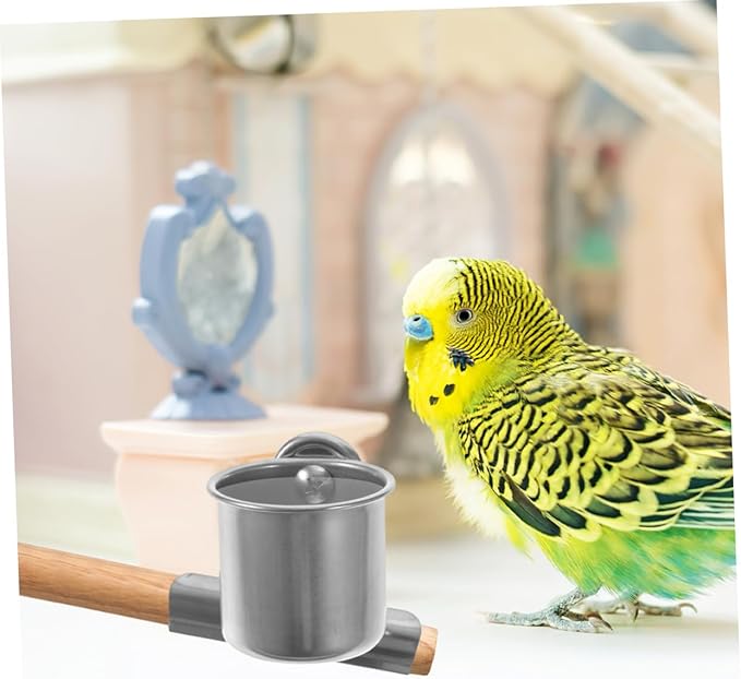 LIOOBO Parrot Feeder Cups with Clamp 4-Pack Stainless Steel Food and Water Bowls for Small Birds Including Parakeets Cockatiels and Lovebirds Cage Feeding