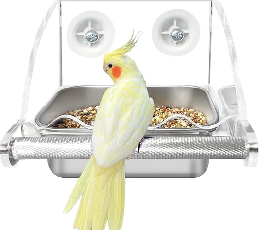 Bird Feeder for Cage,No Mess Bird Feeders, with Anti-Slip Stand, Stainless Steel Bird Bowls Parakeet Feeder for Parakeet, Psittacus Erithacus, Lovebirds,Budgies