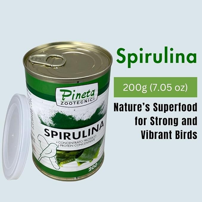 PINETA Spirulina Powder Organic 200g - Spirulina Supplement Bird Food for Canaries and Granivorous Birds - 100% Natural, Immune Support Supplement, Promotes Healthy Molting, Bright Feathers