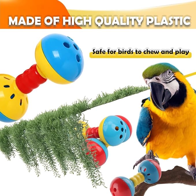 DQITJ 4 Pcs Bird Barbell Dumbell Foot Toy Bird Rattles Bells Enrichment Playing Accessories for Small Bird Parrot Finch Parakeet Cockatiel Conure