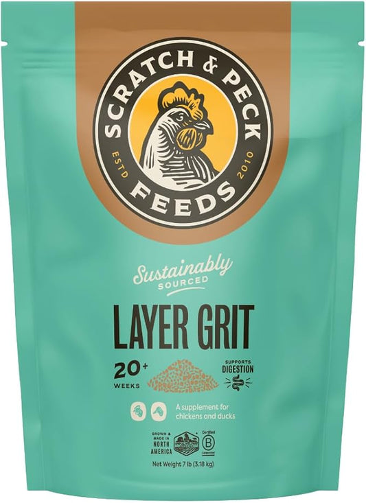 Scratch and Peck Layer Grit Supplement for Chickens and Ducks - 7 lbs Bag - Essential for Gizzard and Digestive Health - Sustainably Sourced