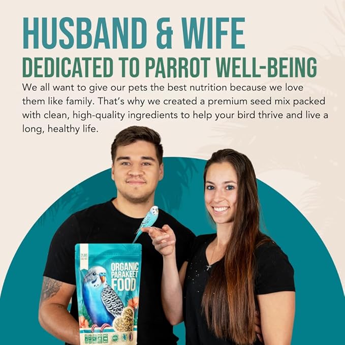 Organic Parakeet Food - No Fillers, Fatty Seeds, or Dyes - Budgies, Lovebirds & Parrotlets - Premium Human Grade Seed Mix, Grain & Wholesome Veggies – Made in USA (4 lbs)