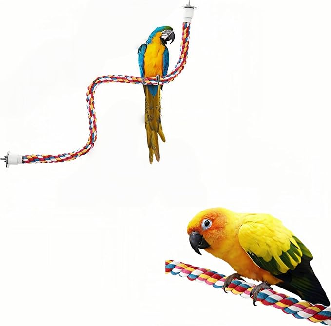 Bird Rope Perches, Parrot Toys, Bungee Rope Perches for Parrots, Cockatiels, Parakeets, Budgie Cages Comfy Birds (Metal Nut) - 15.75 inches