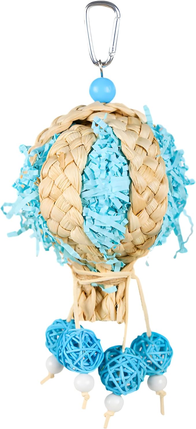 Bird Foraging Shredder Hanging Rope Perch With Bell - Parrot Swing Climbing Standing Toy - Cage Accessories for Parakeet, Conure, Cockatiel, Budgies, Lovebird - Blue, 1 Pack