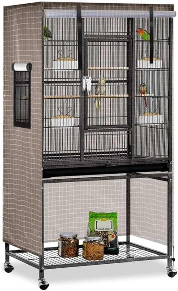 Bird Cage Cover, 38.2 * 23.6 * 51.2” Dark Colored Drape For Animal Crate, Waterproof & Washable Night Cover For Cages, Distraction And Light Eliminator For Mink, Totoro, Parakeets, Parrot (Khaki)