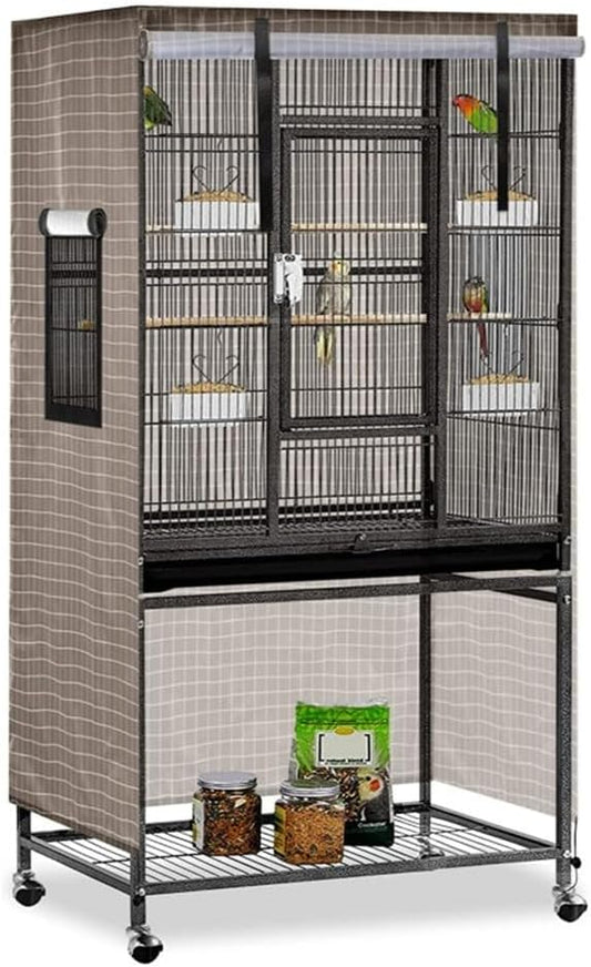 Bird Cage Cover, 38.2 * 23.6 * 51.2” Dark Colored Drape For Animal Crate, Waterproof & Washable Night Cover For Cages, Distraction And Light Eliminator For Mink, Totoro, Parakeets, Parrot (Khaki)