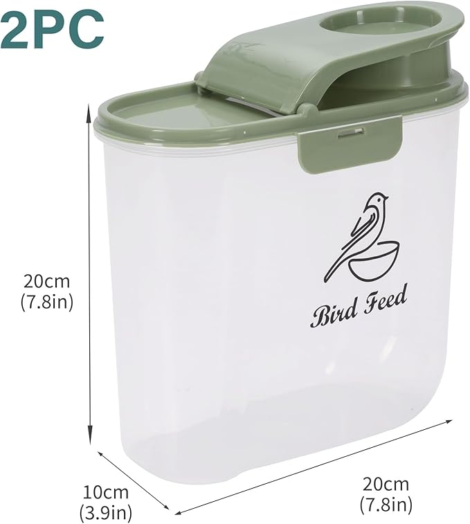2.1 Qt/2 L Bird Seed Storage Container with Flip Lid & Pour Spout, 2 Pcs Airtight Bird Food Container with Scale for Sunflower Seeds, Portable Travel Kibble Storage Dispenser for Small Animal
