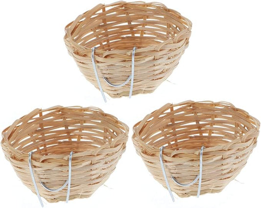 POPETPOP 3Pcs Bird Nest - Finch Nest Natural Bamboo Bird Breeding Nest Bed for Budgie Parakeet Cockatiel Parakeet Conure Canary Lovebird and Small Parrot with Hook