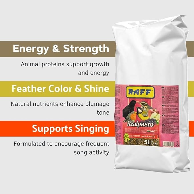 RAFF Realpasto Insect Bird Food Diet 5Lb - High-Protein for Worm-eating Bird Feed and Aviary Food Mix for All Insectivorous Species - Supports Plumage Color and Stimulates Singing Naturally