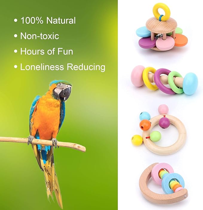 Large Bird Toys for Foot Parrot Handheld Interactive Toys, 4 Pack