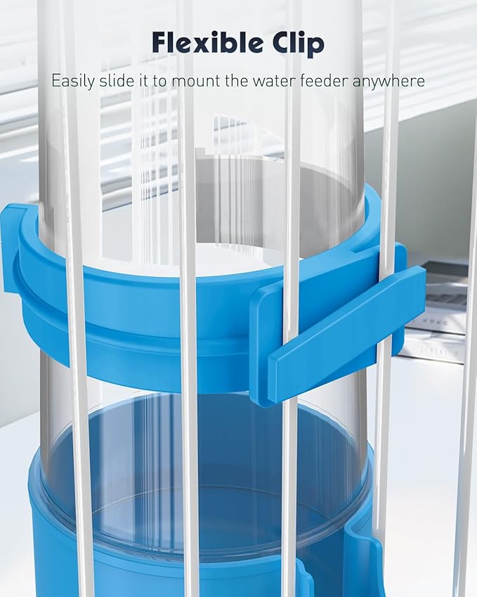 Pawfly 4 Pcs Bird Water Dispenser, Cage Accessories for Parrot & Hamster, Bird Feeder for Cage, White & Blue Waterer for Small Parakeet Cockatiel Budgie Lovebirds