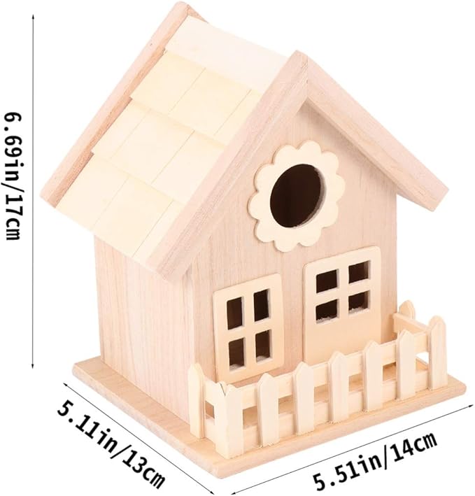 Milisten Wooden Bird Nest Ornament with Double Window Wide Entrance Unfinished DIY Painting Craft Bird House for Outdoor Garden Small Birds Bed Hut 6.88X5.51X5.11In