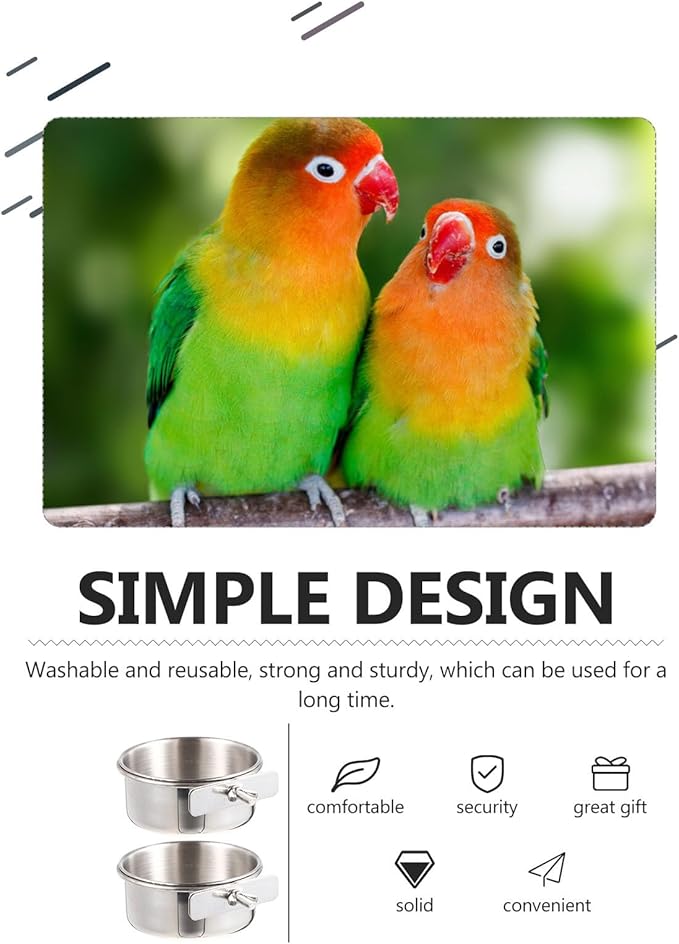 Stainless Steel Parrot Feed Cup Bird Food Bowl with Brackets 4-Pack for Cage Feeding Parakeet Cockatiel Conure Budgie 4.92X3.93X3.54In