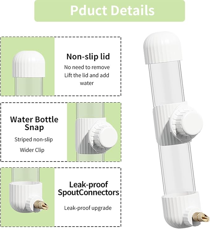 9.4 Fl Oz No Mess Bird Water Dispenser, Automatic Parrot Water Feeder with Spring Valve, Clear Cage Water Drinker for Parakeets Cockatiels Budgies Finch Lovebirds & Canary (White, 7.4 fl oz (220ml))