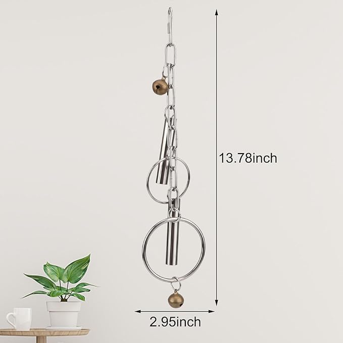 Hypeety Stainless Steel Bird Bell Toys Heavy Duty Hanging Spoons Rings Safe Metal Cage Hanging Bells Toy for Cockatoos Macaws African Grey Large Parrots and Birds (Bells+Rings)