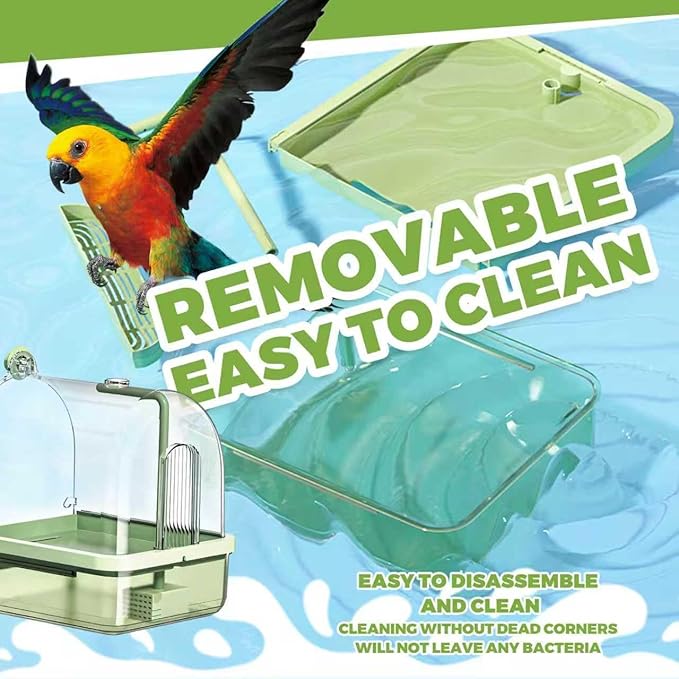 Parrot Bathtub, Bird Shower Bath, Hanging Bird Bath for Cage, Automatic Bird Bath Shower for Cage, Indoor Cage Accessories for Parakeets, Budgies, Cockatiels, Conure, Lovebird, Green A