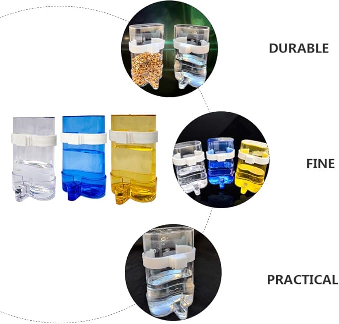 12Pcs Automatic Bird Feeder Plastic Parrot Fruit Vegetable Holder Bird Clear Food Water Container Perch Cage Accessories for Wild Birds Cockatiel Parakeet Blue Yellow