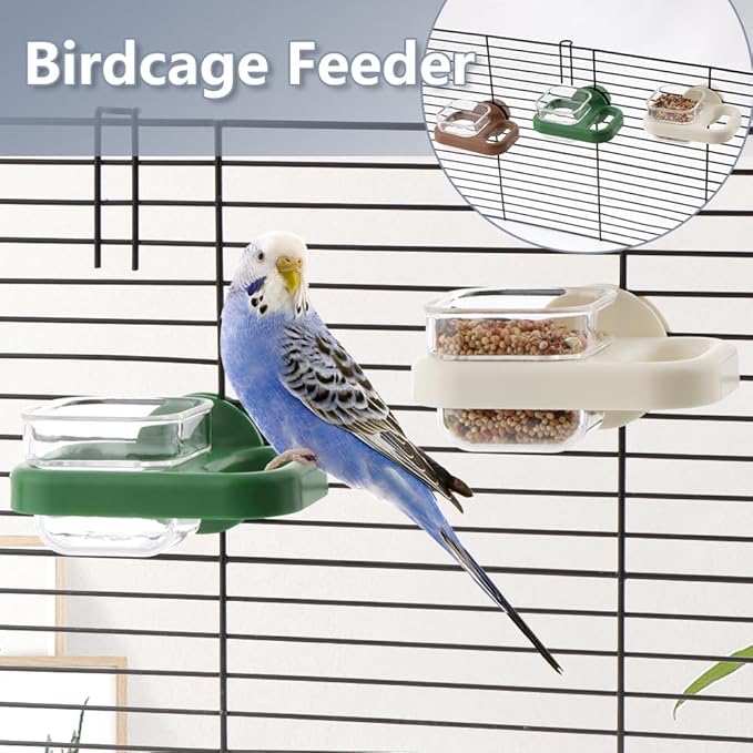 3 Pack Bird Cage Feeder Portable Bird Plastic Feeding Dish Cup Detachable Bowl with Perch for Parakeet Budgies Cockatiel Lovebird Small Birds (Square Cup)
