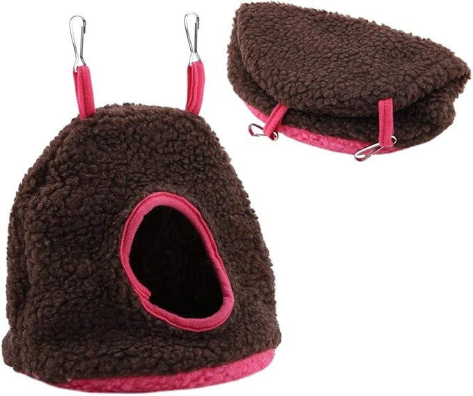 Bird Nest Hammock Tent Bed Bird Nests, Winter Warm Bird Nest House Parrot Nest Pet Bird Nest Winter Warm Hammock Hanging Cave Cage Plush Tent Bed(Dark Brown)