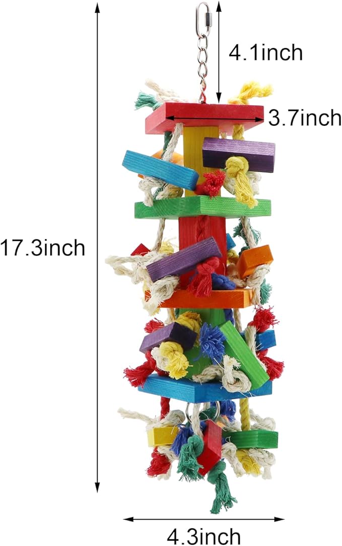 Wontee Bird Toys Parrot Chewing Wood Blocks Tearing Toys for Parakeet Cockatiel Sun Conure African Grey Indian Ringnecks Small and Medium Sized Birds (Large)