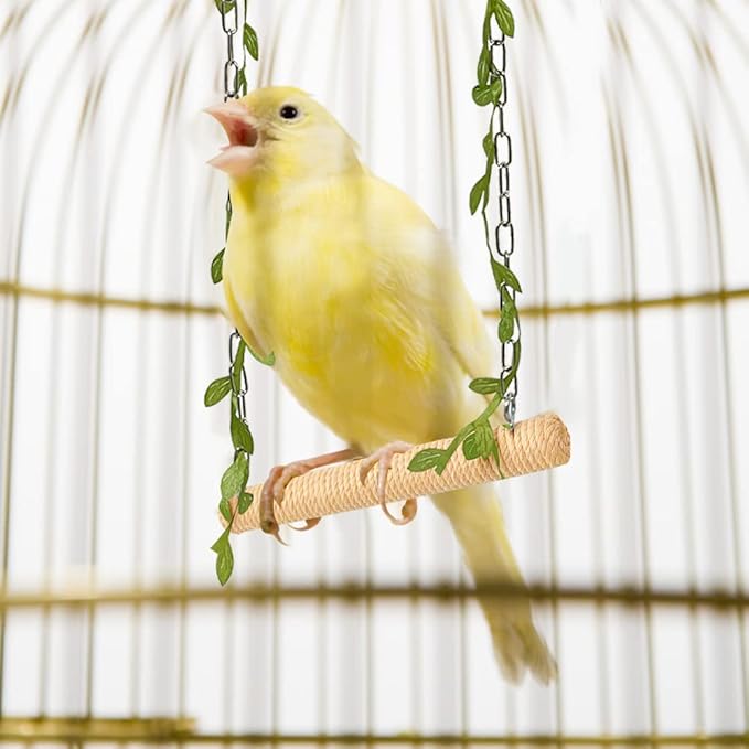 La La Pet® Hanging Wooden Pet Bird Swing with Cotton Rope Bird Cage Swing Bird Perch Swing Bird Cage Perch Bird Perch Stand Bird Swing Toy for Parrots Parakeets Cockatiels Lovebirds Brown
