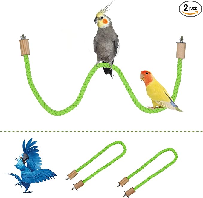 2 Pack Bird Hemp Rope Perch Swing, Bird Cage Stand Pole Accessories, Paw Grinding Standing Climbing Perch for Parrot, Parakeet, Budgies, Lovebirds (55.1 inches/140 cm)