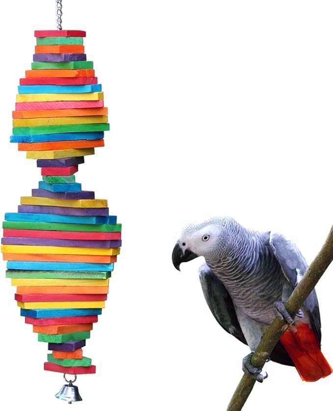 KINTOR Bird Chewing Toy Large Medium Parrot Cage Bite Toys for African Grey Macaws Cockatoos Eclectus Amazon (Rainbow-23.2inch)