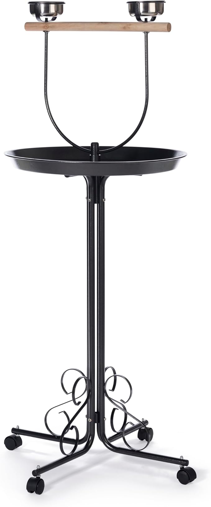 Prevue Pet Products Parrot Play Stand with Wheels - Rolling Bird Perch Center with Food & Water Bowls, Indoor & Outdoor Stand for Birds with Wheels, Enrichment Accessories - Black