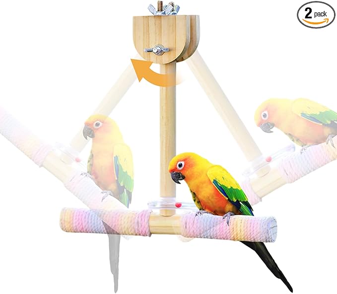 Bird Stand Perch Toy,Interactive Rocking Parakeet Toy and Perch, Wooden Exercise Wheel Cockatiel Toy, Intelligence Puzzle Enrichment Toys,Bird Playground Play Stands for Conure Budgie(swing)