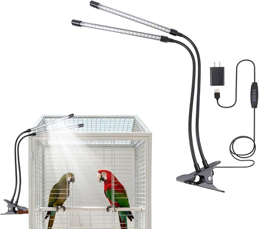 Bird Cage Light with Timer 10 Dimming Levels, 60 LED Beads, Bird Light Avian Lights for Birds Simulate Sunlight for Parrots & Pet Birds