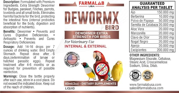 Farmalab Natural Dewormer Internal & External 100 Tabs Poultry - Vitamin for Poultry Rooster Hen Chicken Baby Chick Doves Pigeons and All Caged Birds (All Caged Birds)