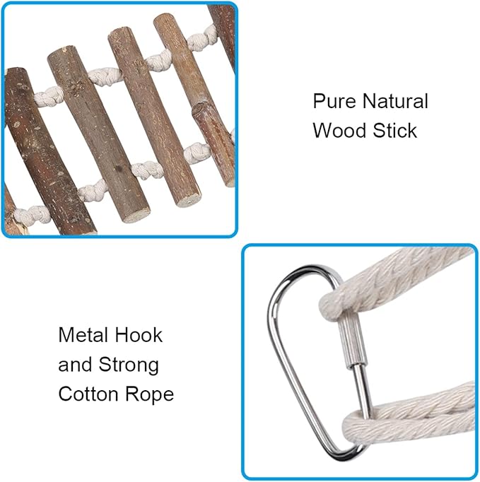Wooden Bird Hanging Ladder Parrots Rope Wood Ladder Swing Toy Hanging Climbing Bridge Bird Pet Chewing Toys for Lovebirds Parakeets Parrots African Grey Cockatiel