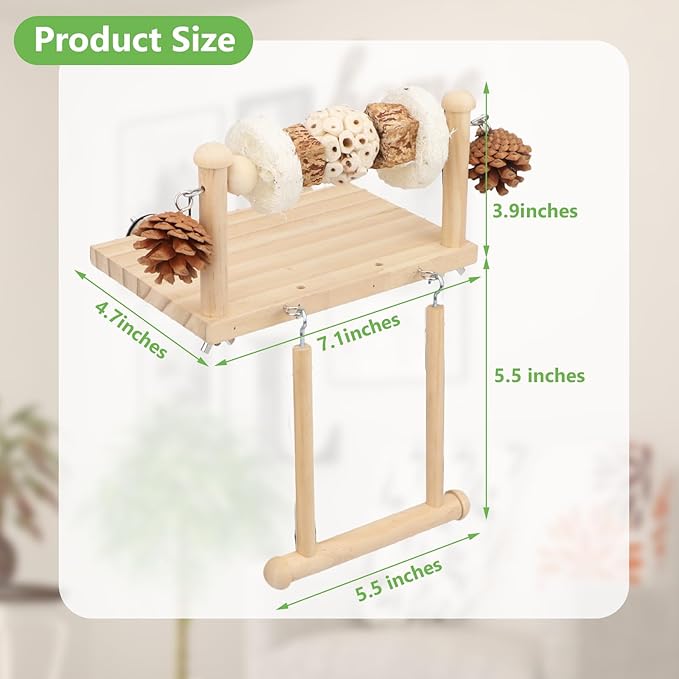 Litewoo Bird Perch Wooden Platform Bird Swing Chew Toys Play Gyms Exercise Stands Hanging Parrot Swinging Perches Conure Cage Accessories for Parrot Parakeet Conure Lovebirds Budgie (Single Sola Ball)