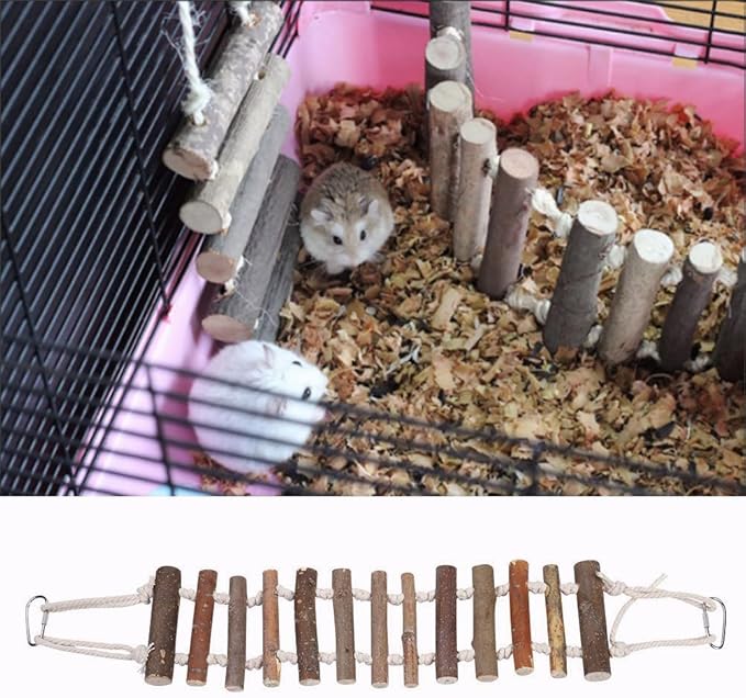 Wooden Bird Hanging Ladder, Parrot Rope Wood Ladder with Rope Swing Bridge for Lovebirds Parakeets Parrots African Grey Cockatiel Pet Training Toys