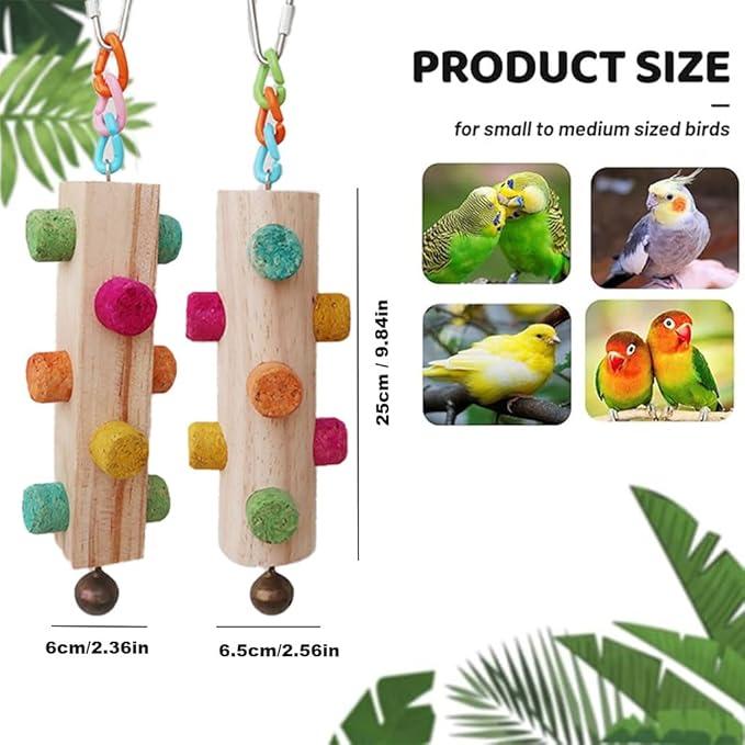 Wood Parrot Chew Toys,2 pcs Bird Cork Toys for Small Medium Birds Parrot,Woodpecker Feeding Toy for Parakeets, Conures, Budgies, Finches Conure Cockatiel, Cockatoos etc