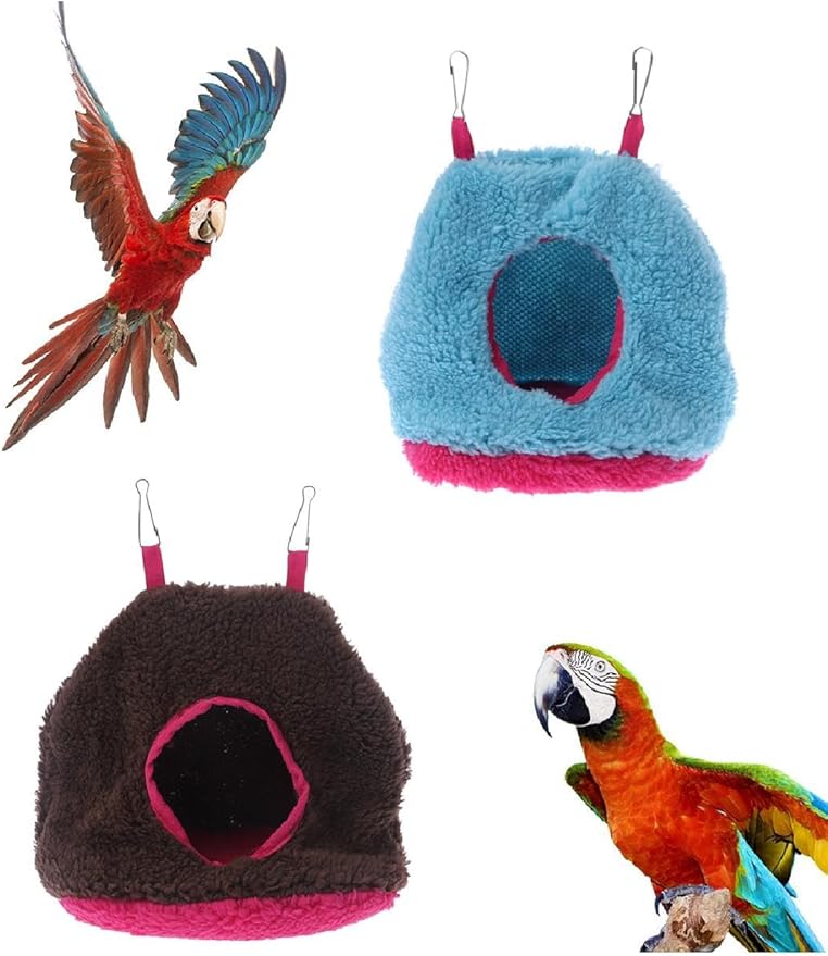 Bird Warm Nest Hanging Hammock House Winter Plush Tent Hideaway Sleeping Bed for Finches Canaries Easy Hangs for Cage (Blue, S)